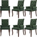 cinkehome Set of 6 Upholstered Dining Chairs, Dining Room Kitchen Chair with Armrest and Solid Wood Leg, Mid Century Modern Side Chairs (Olive Green, Chenille)