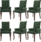 cinkehome Set of 6 Upholstered Dining Chairs, Dining Room Kitchen Chair with Armrest and Solid Wood Leg, Mid Century Modern Side Chairs (Olive Green, Chenille)