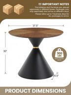 HNY Round Dining Table, 37.5" Modern Coffee Table with Walnut Inlay Tabletop & Matte Black Hourglass Base, Small Accent Table Compact Tables for Living Room, Bedroom, Balcony, Small Space