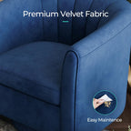LINSY Large Swivel Accent Chair with Ottoman, Velvet Barrel Chair with Footrest, Modern Upholstered Comfy Reading Chair Armchair for Living Room, Bedroom, Study Room, Office, Blue