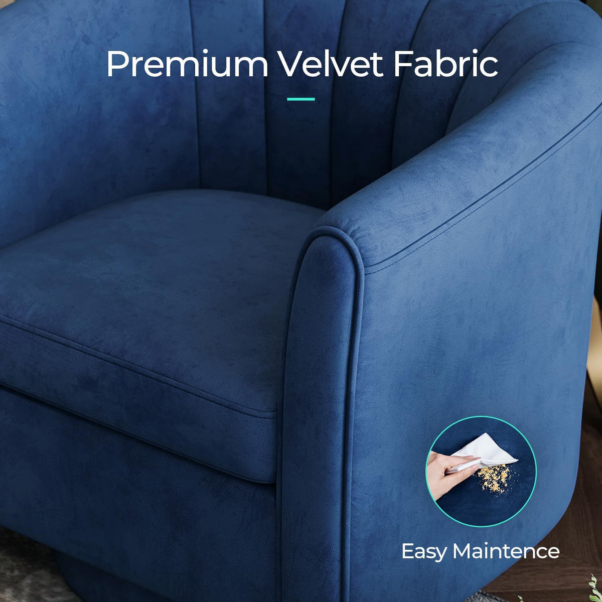 LINSY Small Swivel Accent Chair with Ottoman, Velvet Barrel Chair with Footrest, Modern Upholstered Comfy Reading Chair Armchair for Living Room, Bedroom, Study Room, Office, Blue