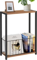 Homleke Narrow Side Table with Magazine Holder, Skinny End Table Perfect for Small Spaces, Space-Saving Design for Living Room, Bedroom, or Office, 7.1" D x 16.9" W x 23.6" H, Rustic Walnut