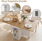 GOFLAME Drop Leaf Dining Table for 2-4, Folding Kitchen Table with Open Shelves & Drawer, Lockable Wheels, Space Saving Extendable Table for Dining Room, Living Room, Small Space, Natural & White