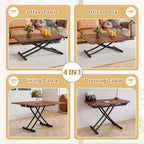 Adjustable Height Coffee Table to Dining Table, Lift Top Foldable Dining Table with Expandable Top & Wheels, Convertible Coffee Table for Small Spaces & Apartments