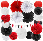 Red-Black White Party-Decorations Paper-Flowers Lanterns - 20PCS Halloween Tissue Pom Poms Streamers Fans Honeycomb, Vintage Baby Shower Birthday Bachelorette Hanging Supplies Decor Burgleda