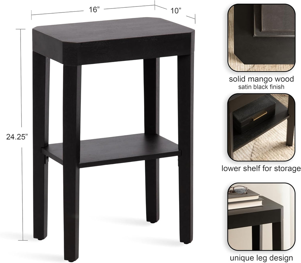Kate and Laurel Talcott Modern Rectangle Wood Side Table, 16 x 10 x 25, Black, Transitional Decorative Two-Tier End Table for Use as a Bedroom Nightstand or Living Room Accent
