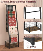 6.3ft Blanket Ladder with Storage Basket, 5 Tier Decorative Ladder Shelf Stand for Living Room & Bedroom, Wall-Leaning Blanket Holder Quilt Rack for Home Décor, Rustic Brown & Black