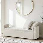59.5" Modern Storage Ottoman Bedroom Bench, End of Bed Bench with Arms and Throw Pillows, Footrest Stool for Living Room, Dining Room, Entryway and Hallway, Linen