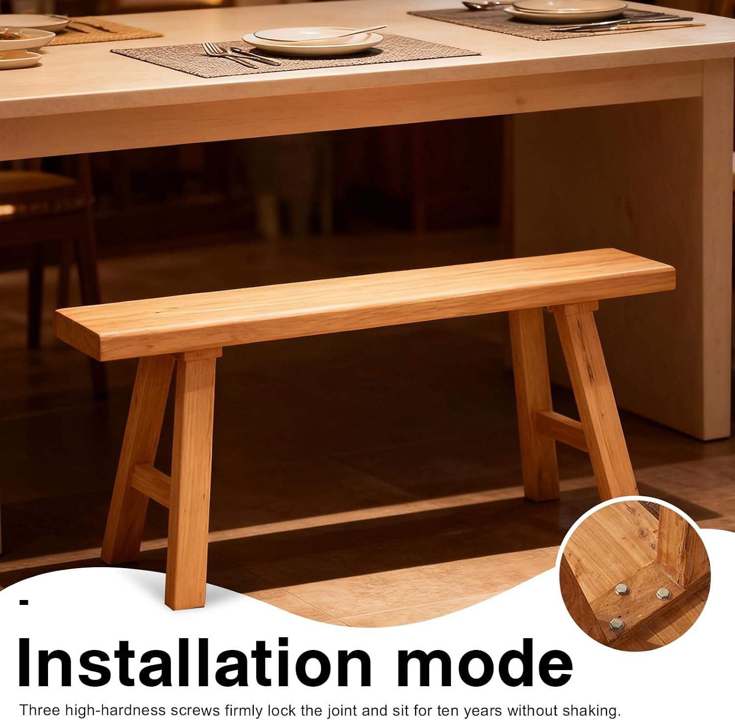 Front Entryway Bench Indoor Hallway Bedroom End of Bed Farm House Rustic Dining Table Vintage Narrow Noodle Bench Solid Wood (L 47.2″x10.2″W x 17.7″H)