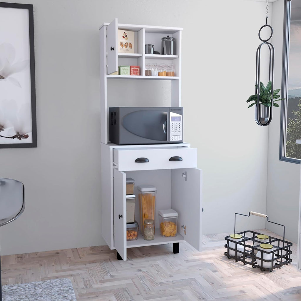 Salem Kitchen Pantry with 2 Cabinets, 2 Open Shelves, and Drawer