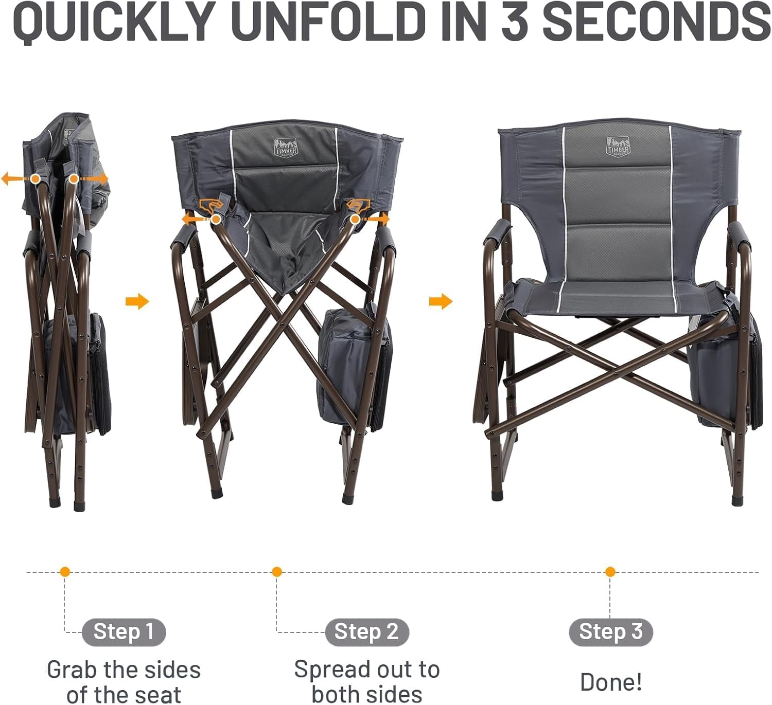 Timber Ridge Folding Camping Chair with Cooler Bag, Director Chair Foldable with Side Table for Adults, Camp Chairs for Outdoor, Lawn, Sports, Fishing, Heavy Duty Supports 300lbs, Grey-2 Pack