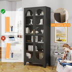 PAOFIN 75" H Locking Display Cabinet with Glass Door, Metal Curio Cabinets with 5 Adjustable Shelves, Tall Liquor Cabinet Display Case for Living Room, Wine, Clinic, Home - Assembly Required Black