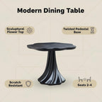 37" Round Modern Dining Table – Flower Shape Top, Twisted Pedestal Base, Black, Table Only for 2-4 People