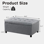 Linen Storage Ottoman Bench 35 inch with Hinged Lid - Multi-Functional Ottoman with Storage for Living Room, Bedroom End of Bed, Entryway Shoe Seat - Easy Assembly, Linen Gray