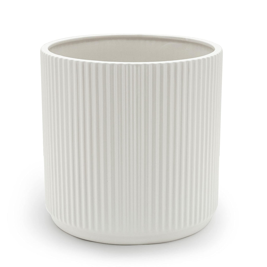Amazon Basics Fluted Ceramic Planter Pot for Indoor Outdoor Plants, Round Flower Pot with Drainage Hole, 8-inch, White