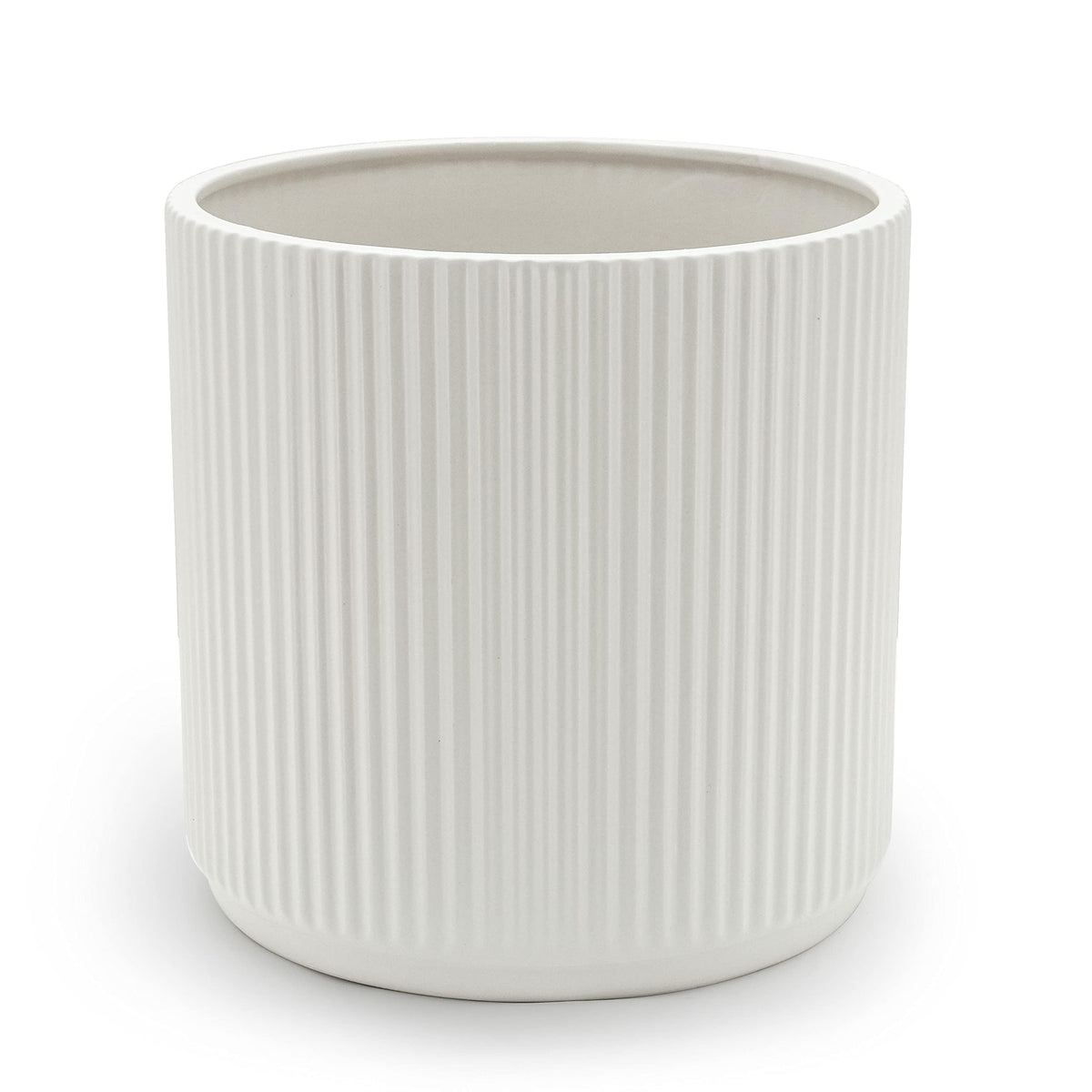 Amazon Basics Fluted Ceramic Planter Pot for Indoor Outdoor Plants, Round Flower Pot with Drainage Hole, 8-inch, White