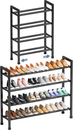 Mavivegue Expandable Shoe Rack, 4-Tier 19"-43.3" Adjustable Shoe Rack for Closet,Hall Entryway,Front Door,Garage, Sturdy Steel Space-Saving Rack, Black