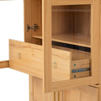 71" Tall Arched Kitchen Pantry Cabinet, Farmhouse Freestanding Storage Cupboard with Glass Door, Open & Adjustable Shelves, Door Shelves and Hidden Drawer,Cabinet for Kitchen Dining Room,Natural