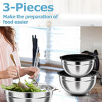 TeamFar Mixing Bowls, 4.6/3 / 1.5 QT, Stainless Steel Nesting Salad Bowls with Airtight Lids Set, For Serving/Mixing/Storing, Healthy & Long-lasting, Dishwasher Safe & Easy Clean, Black