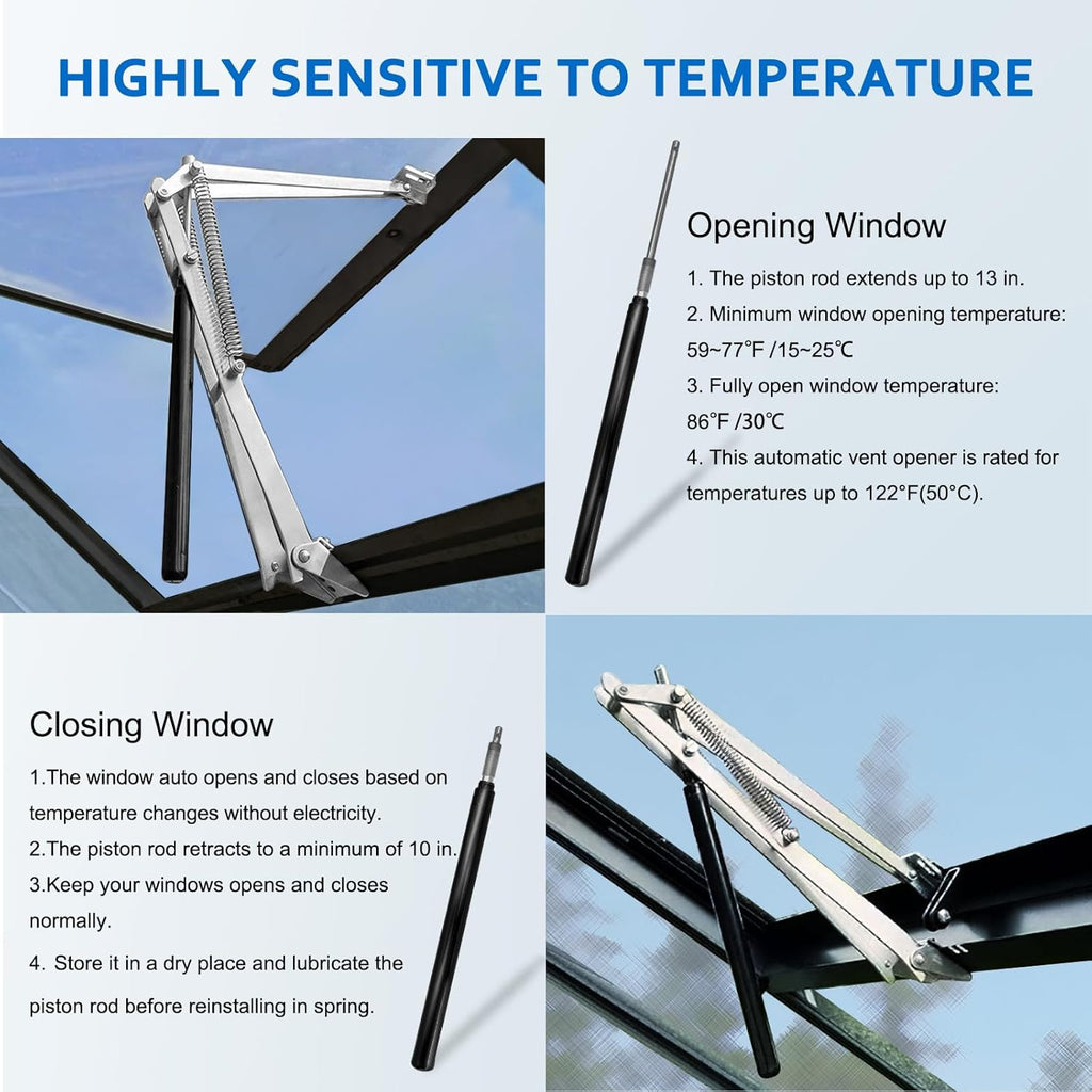2 Pack Greenhouse Automatic Window Opener Kit - Roof Vent Auto Opener Solar Heat Sensitive Agricutural Lift Up to 15lbs Dual Spring Opener for Ventilation