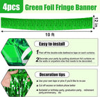 4 Pack 10 Feet Green Foil Fringe Garland Metallic Tinsel Streamers Banner Wall Hanging Curtain Backdrop for Parade Floats, Wedding, Graduate, Mother's Day, Birthday Party Decoration