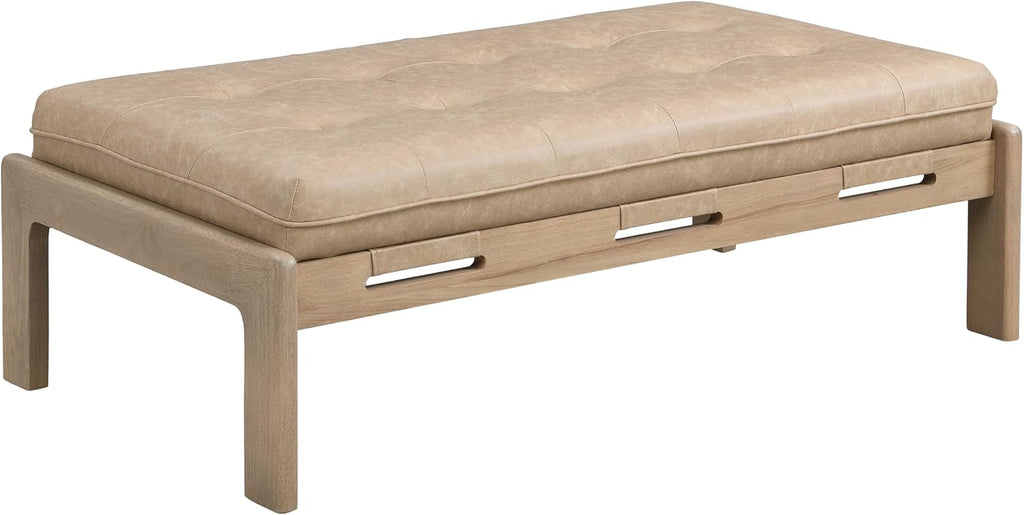 Merax 48.4" Rectangle Tufted Upholstered Cocktail Ottoman, Leather Ottoman Coffee Table, PU Leather Ottoman for Living Room, Bedroom, Office,Taupe Brown