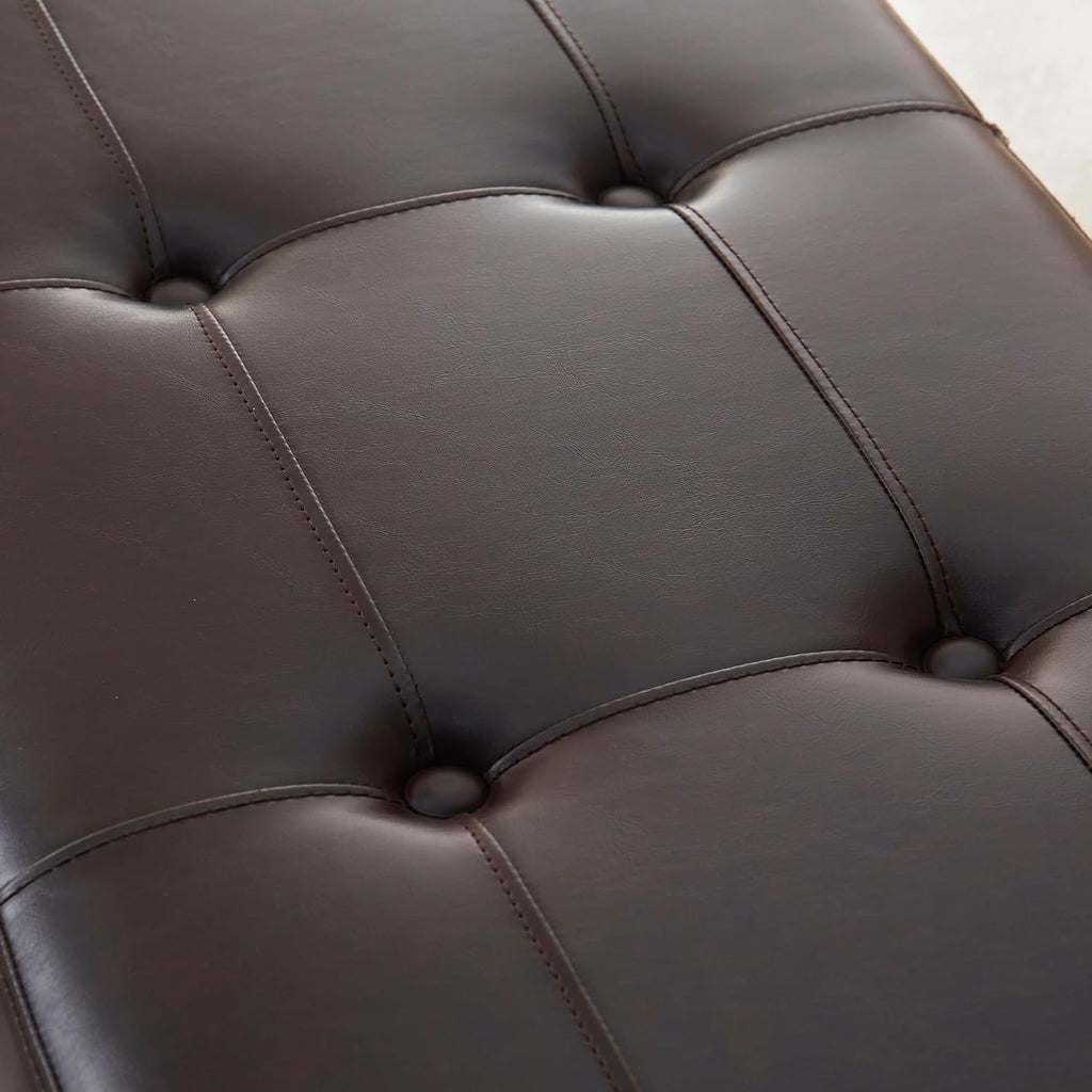 50.5 Inch Storage Ottoman Bench, Faux Leather Tufted Upholstered Bedroom Bench with Safety Hinges, Supports 300 lbs, Large Storage Bench for Living Room, Entryway (Brown)