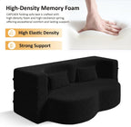 CAPCAEK Folding Sofa Bed,15" Full Size Couch for Living Room, Teddy Fabric Foam-Filled, Convertible Loveseat Sleeper Sofa Bed (Black-Teddy)