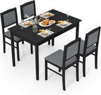 Giantex 5-Piece Dining Table Set for 4, Wooden Kitchen Table and Chairs with Solid Rubber Wood Legs, Padded Seat & Backrest, Space Saving Dinette Set for Home Dining Living Room, Breakfast Nook