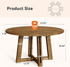 47.3" Solid Wood Dining Table for 4-6, Round Wood Kitchen Table | Farmhouse Kitchen & Dining Room Table, Sturdy and Stable, Circle Dinner Table with Wood Legs, Easy Assembly, Rustic Brown