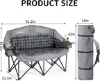 Oversized Double Camping Chair Heavy Duty Padded Double Folding Chair with Cup Holders & Carry Bag Foldable 2 Person Camping Chairs Outdoor Portable Couch for Lawn, Sports - Supports 900LBS Grey