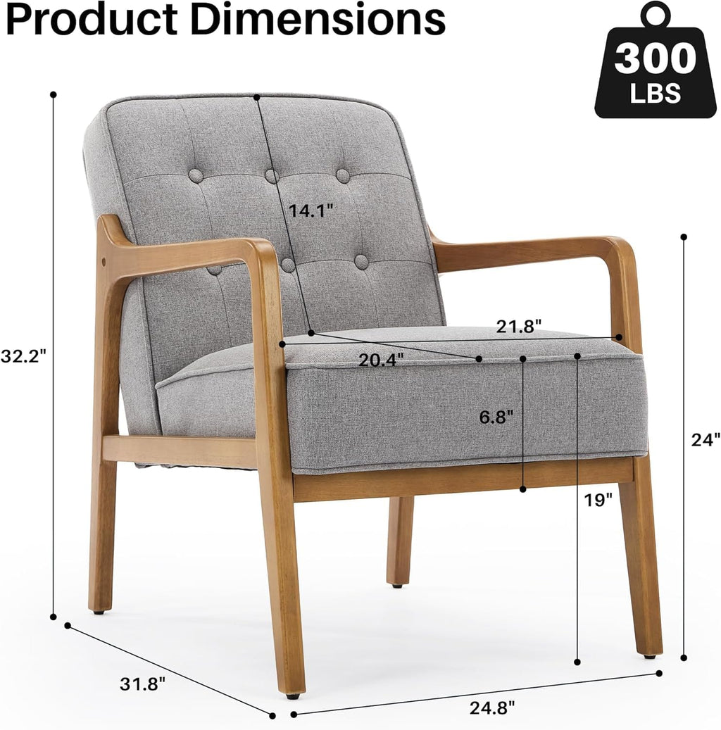 SOFTHION Linen Accent Chair Set of 2, Mid Century Modern Chair for Living Room, Upholstered Comfy Lounge Armchair with Solid Wood Frame, Reading Side Chair for Bedroom,105°Ergonomic Comfort, Grey