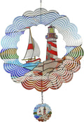 Lighthouse 3D Wind Spinner Kinetic Metal Art Hanging Wind Spinner Outdoor Decoration Ocean Ornaments Decor for Yard and Garden