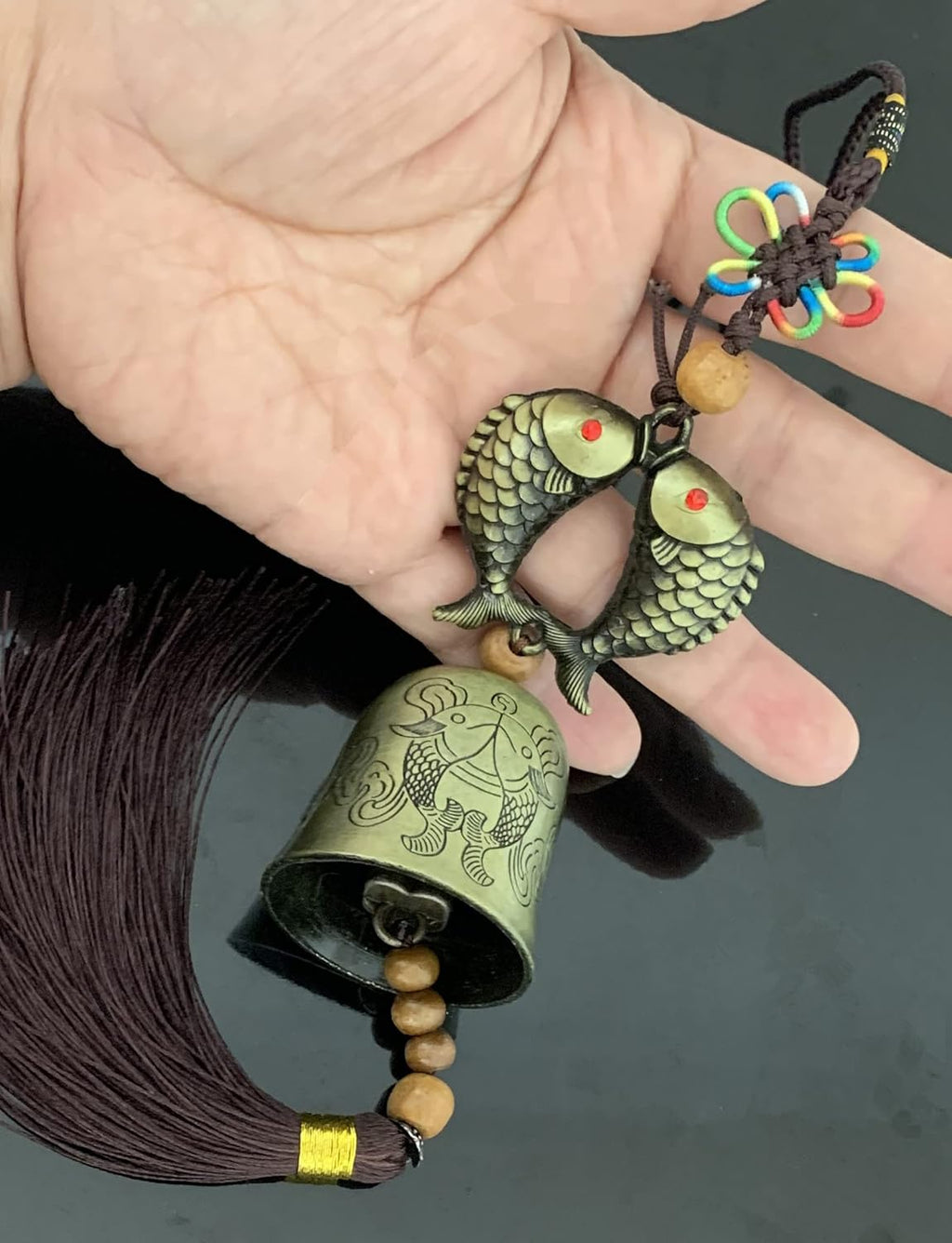 Betterdecor Traditional Lucky Feng Shui Wind Chime Bell Hanging Ornament Decoration for Protection Success Peace and Wealth (Double Carps)