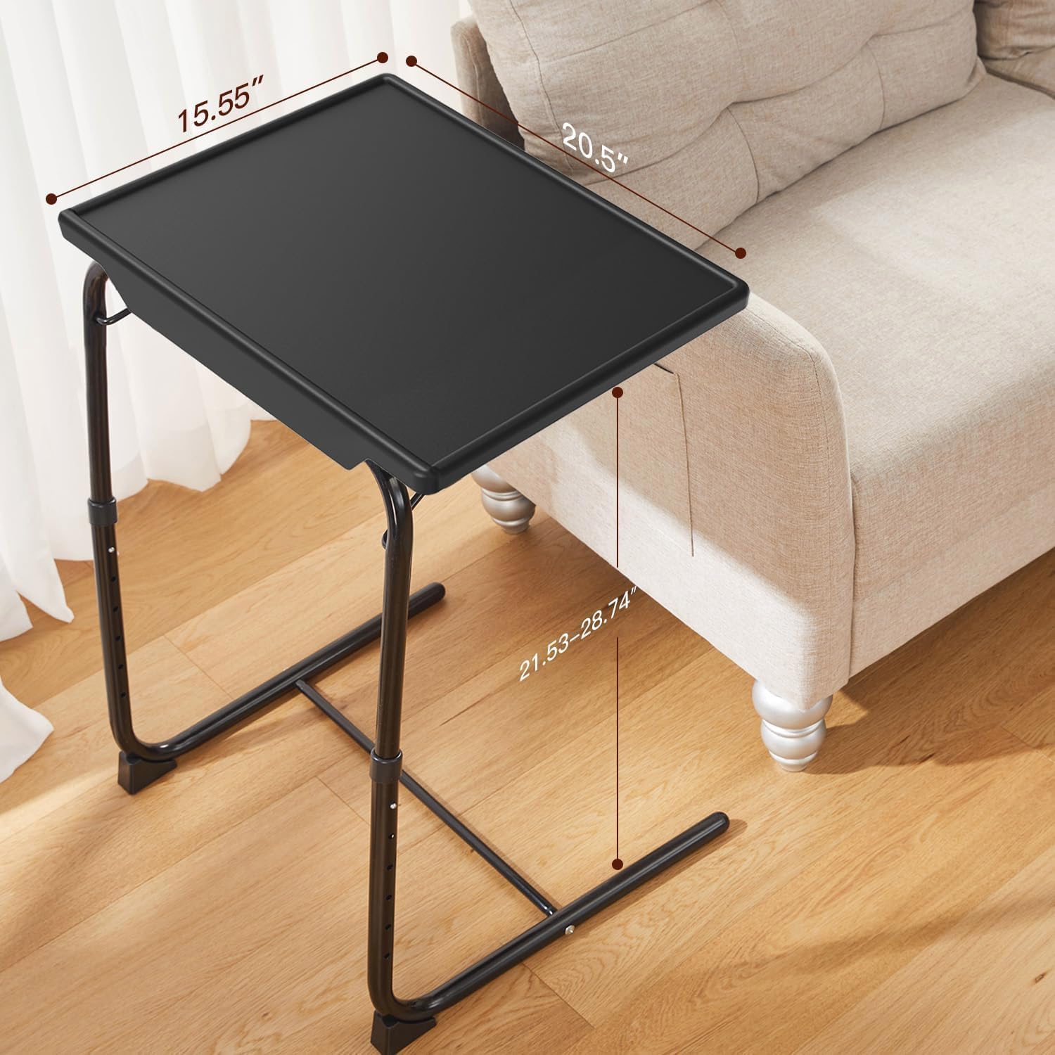 HUANUO Adjustable TV Tray Table - Foldable TV Tray with 6 Height & 3 Tilt Angle Adjustments, TV Dinner Tray with Cup Holder for Couch, Bed, Sofa and Chair (Black)
