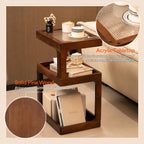 Solid Wood End Table, 3 Tier Small Side Table, Brown Accent Table