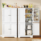 TEENFON 51" H Pantry Cabinet with 4 Doors, Kitchen Cabinet with 6 Door Shelves, Storage Cabinet for Living Room, Dining Room, Bathroom, White