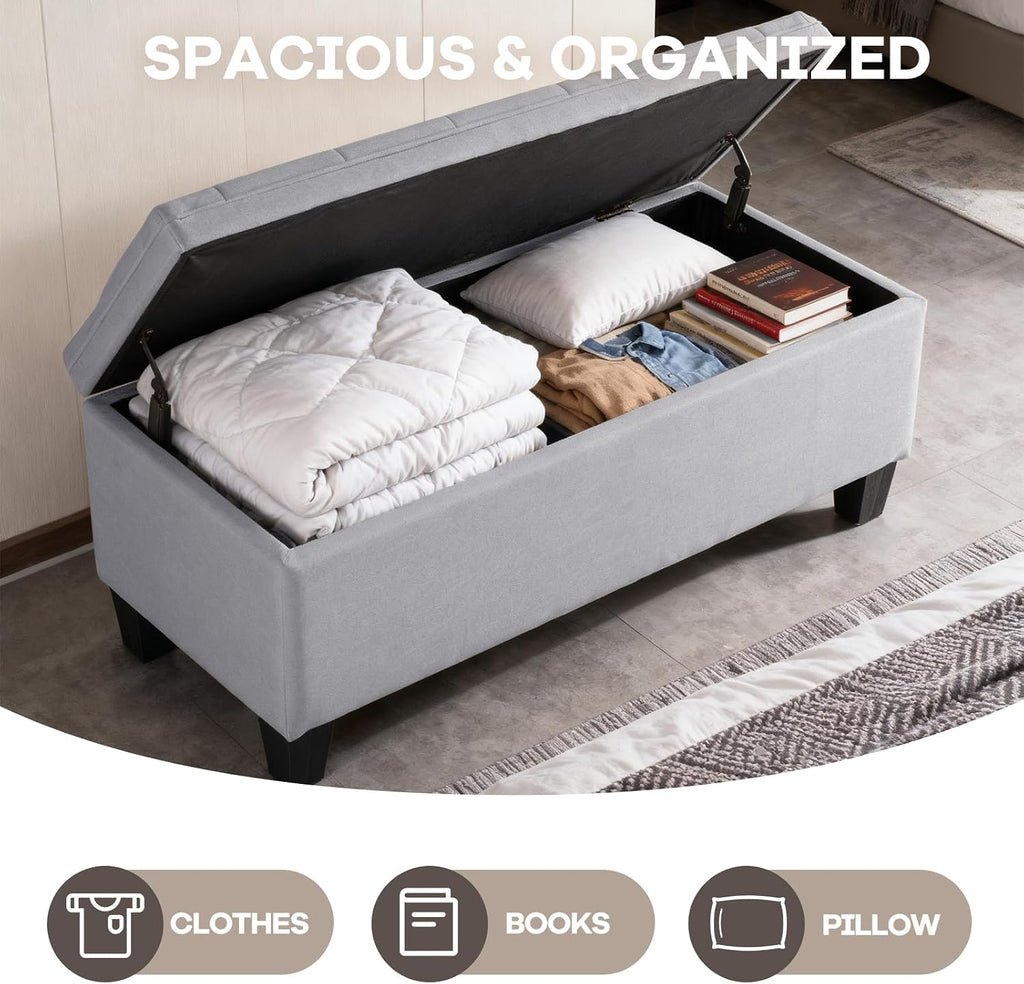 DUMOS Storage Ottoman Bench, Foot Rest with Legs, 16 x 40 x 18 Inches, End of Bed Bench, Storage Chest for Living Room,Bedroom, Entryway, Home Decor, Light Gray