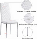5 Piece Glass Dining Table Set for 4, Modern Kitchen Table and Chairs Set, Tempered Glass Table with 4 Upholstered Chairs, Space-Saving Dining Set for Small Apartment, Kitchen (Silver&White)