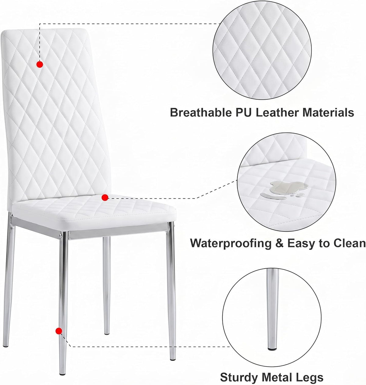5 Piece Glass Dining Table Set for 4, Modern Kitchen Table and Chairs Set, Tempered Glass Table with 4 Upholstered Chairs, Space-Saving Dining Set for Small Apartment, Kitchen (Silver&White)