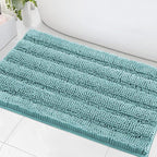 H.VERSAILTEX Bath Mats for Bathroom Non Slip Extra Thick Chenille Striped Bath Rug 24" x 36" Absorbent Non Skid Fluffy Soft Shaggy Rugs Washable Plush Mats for Indoor, Bath Room, Tub - Aqua Haze