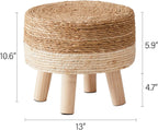 Cpintltr Foot Stool Natural Seagrass Hand Weave Poufs Round Ottoman for Couch Desk Soft Step Stool Padded Foot Rest with Non-Skid Pine Legs for Hallway Office Lounge Natural/White
