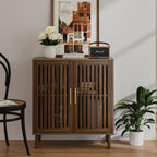 Buffet Cabinet with Storage Walnut Sideboard with Grille Doors&Adjustable Shelf, Wood Coffee Bar Storage Cabinet for Kitchen Living Room Entryway (31.5 Inch)