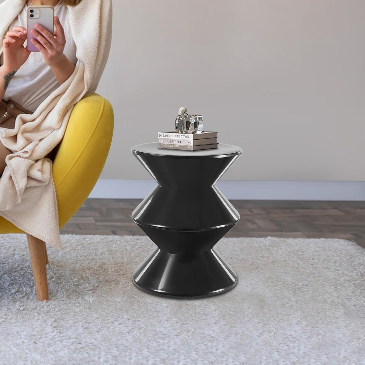 3 Layers Small Night Stand for Couch, Sofa, Modern Side Table Round End Table Sofa Stool Pedestal End Table for Living Room (Black)