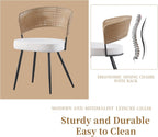 Rattan Dining Chairs Set of 4, Wing Back Dining Chairs Set of 4, PE Wicker Chairs, Cane Back Kitchen Chair with Boucle Cushion,Boucle Seat with Metal Legs for Kitchen, Bedroom