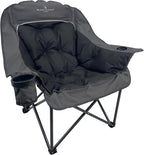 Black Sierra Plush XL Padded Camping Chair for Adults, Oversized Heavy Duty Folding Seat Supports 400 lbs, Plush Comfort with Cup Holders & Carry Bag for Camping, Tailgating, Patio, RV