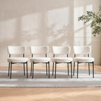 White Boucle Dining Chairs Set of 4, Modern Dining Room Chair with Larger Curved Backrest & Sturdy Metal Legs, Sturdy Construction Round Upholstered Dining Chairs for Kitchen, Living Room