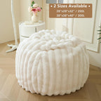 MEGO 3FT Fluffy Faux Rabbit Fur Bean Bag Chair Cover, No Filler, Beige | Plush Ribbed Stuffed Animal Bean Bag Storage, Washable & Anti-slip, Decor Furry Striped Large Beanbag Cover for Girls Adults
