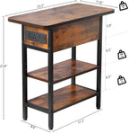 End Table with Charging Station, Narrow Side Table with USB Ports & Outlets, Flip-Top Nightstand with Storage Shelf, Small Bedside Table for Living Room, Bedroom, Small Space,Rustic Brown
