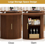 55" Round Dining Room Table with Lazy Susan, Mid-Century Modern Kitchen Table, Pedestal Storage with Wavy Sliding Doors, Seats 6, Stable Rounded Base, Easy-Clean Finish (Walnut)